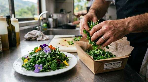 Chef preparando ensalada con vegetales Huerto de Autor
